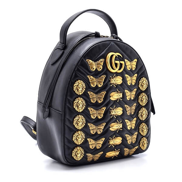 Gucci Black Leather Animal Stud Backpack